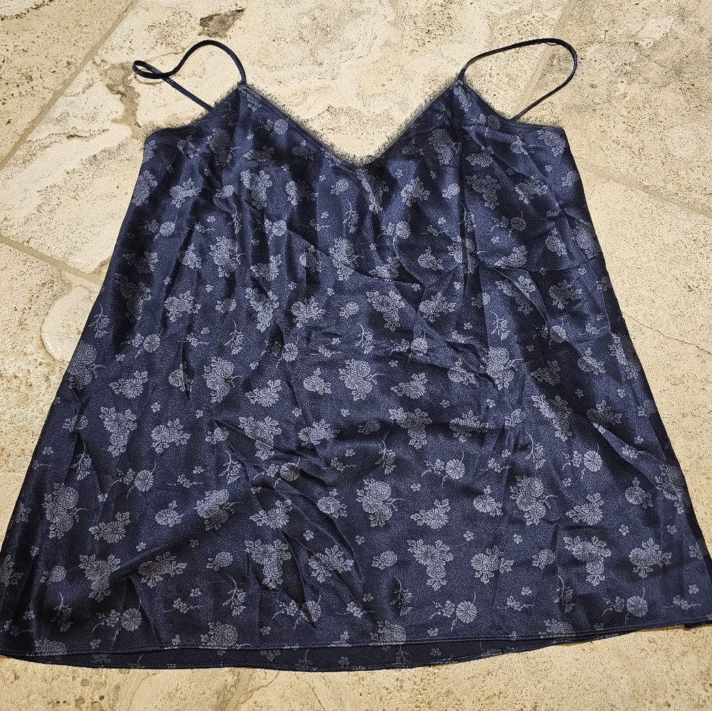 Vince Navy Floral 100% Silk Cami Tank Top